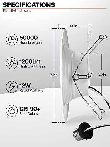Powerasia CAN LIGHT S Retrofit Recessed Lighting, 5Cct 6 Inch Recessed Lights Selectable 2700K-6000K Dimmable, 12W=75W, 1200Lm Downlight thumb #1
