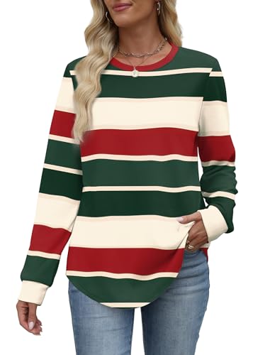Image of WIHOLL Sweatshirt for Women Crewneck Long Sleeve Shirts Curved Hem Lightweight Sweaters Fall Clothes 2025