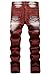 Men's Skinny Designer Colorful Printed Biker Moto Jeans with Zippers Deco,835 Red,Size 36