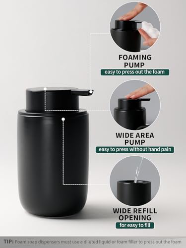 Image of Bosilunlife Soap Dispenser and Toothbrush Holder Set - 11Oz Foam Soap Dispenser Pump Ceramic Bathroom Counter Soap Toothbrush Holder Set Black Bathroom Accessories Set