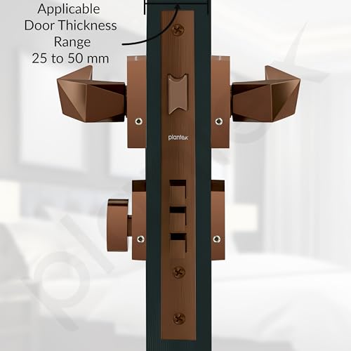 Image of Plantex Door Lock for Home /Main Door Lock Set /Mortise Lock Set with Brass Lock Body & Cylinder (7129, PVD Choco)