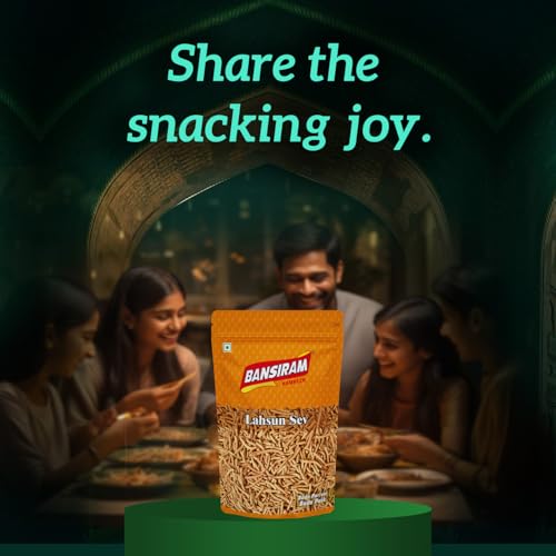 Image of Bansiram Namkeen | Lahsun Sev | Garlic Sev | Ready-to-Eat Spicy Snack | Crispy & Flavorful Indian Namkeen | Traditional Tea-Time Snack - 375gm