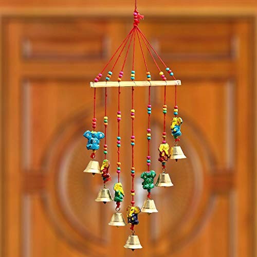 Image of Bindian Handcrafted Rajasthani Wind Chime with Bells, Multicolour, 72x23 cm, Traditional Wall Hanging for Home, Garden & Balcony (Ganesha-1)