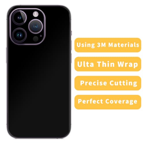 2 Pack for iPhone 15 Pro Max Phone Sticker Skin Wrap 3M Vinyl Ultra Thin Slim Ultralight Decal Glass Protector Film Protective Back Side Borders Camera Frame Black Multiple Color - Image 2