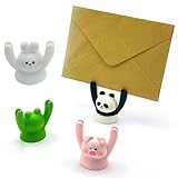 VORYRUM 4Pcs Cute Card Holder Raising Hand Animal Photo for Business Card Holder Desk Car Photo Desktop Ornament