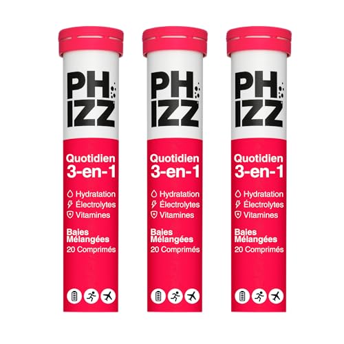 Phizz Electrolytes, Multivitamines & Comprimés d'hydratation - 60 comprimés de réhydratation effervescent - 18 vitamines et minéraux, vitamine C, végane, végétarien et hypocalorique (Baies Mélangées)