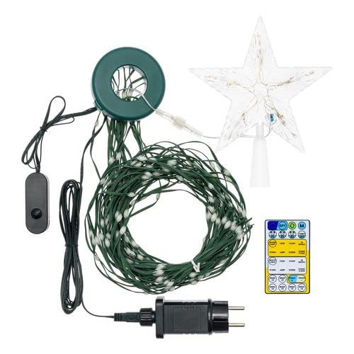 Magie di Natale Tenda mantello per albero gocce di luci led per alberi da esterno (155 cm + puntale stella-304 gocce di luce, Bianco Caldo)