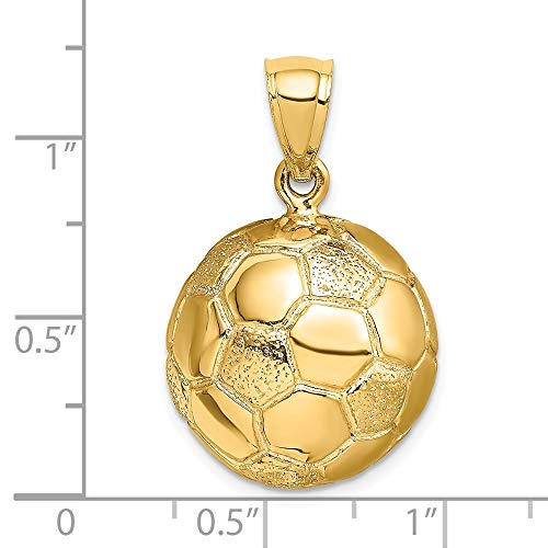 Million Charms 14K Yellow Gold 3-D Soccer Ball Charm Necklace Pendant With 18" Length Chain #TOP2