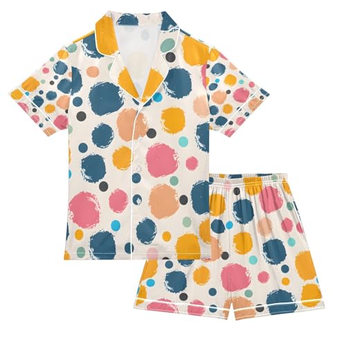 senya Polka Dots Colorful Satin Summer Pajama Sets Silk Short Sleeve Button Down Sleepwear