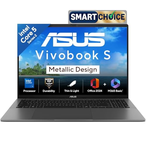 ASUS Vivobook S16,14th Gen, Intel Core 5-210H,Metallic Design Laptop(Intel UHD iGPU/16GB RAM/512GB SSD/FHD+/16""/144Hz/Windows 11/M365 Basic(1Year)*/Office Home 2024/Matte Gray/1.7Kg) S3607VA-RP113WS view 1