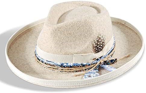 Vintage Fedora Firm Wool Felt Panama Hat Classic Rancher for Men Women Wide Brim