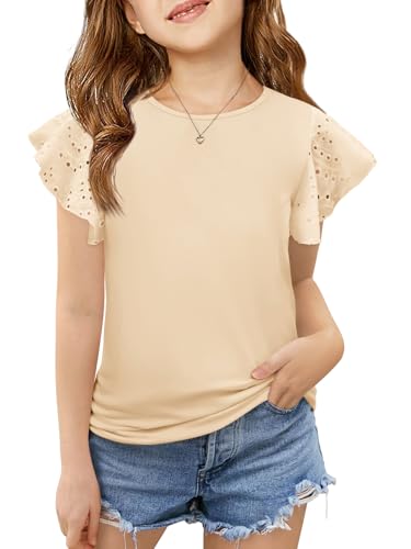 Image of Imily Bela Girls Ruffle Sleeve Shirts Crewneck Eyelet Tops 4-15 Years | Cute summer casual blouse, Soft breathable eyelet fabric with ruffle sleeves, Comfortable daily shirts for kids
