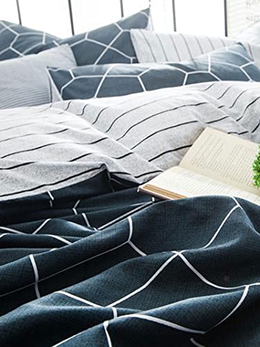 Nanko Queen Comforter Set Size, Navy Blue Geometric Diamond Pattern Print 90X90 Inch 3Pc Down Alternative Microfiber Duvet Sets (1 Comforter + 2 Pillow) Modern Bedding In A Bag For Women Men Teen Boy #TOP3