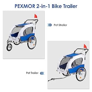 PEXMOR 2-in-1 Dog Bike Trailer, Pet Stroller Bike Trailer for Dogs w/Universal Hitch, Dog Cart for Bicycle Wagon Cargo Carrier w/Shock Absorber & Universal Wheel PEXMOR 2-in-1 Dog Bike Trailer, Pet Stroller Bike Trailer for Dogs w/Universal Hitch, Dog Cart for Bicycle Wagon Cargo Carrier w/Shock Absorber & Universal Wheel