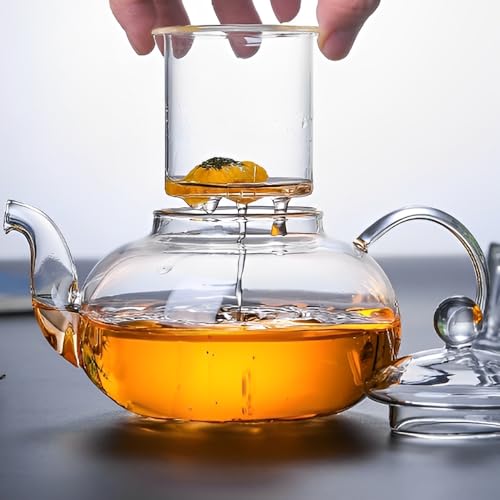 Cylora Teekanne 1L, Teekanne Glas mit Einem Abnehmbaren Teesieb, Klar, Hitzebeständig, Blumentee, Kräutertee und Teebeuteln, Borosilikatglas Glaskanne, Einfache Reinigung