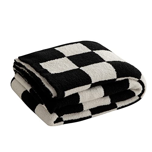 Throw Blanket With Checkerboard Plaid- Cozy Breathable All Seasons Soft Checkered Blanket Gingham Home Decor For Couch And Bed -Throw Size 51"X63",Black #TOP17