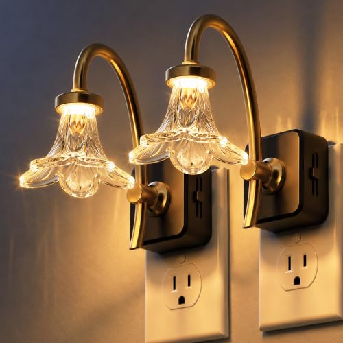 Image of JandCase Night Light, Night Lights Plug into Wall, Glass Flower Nightlight