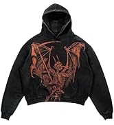 Sudiup Y2K Hoodie Gothic Casual Alphabet Blast Print Pattern Skull Fashion Hoodie Men Harajuku Me...
