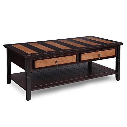 VASAGLE Wooden Coffee Table with 2 Drawers, Rustic Cocktail Table with Solid Wood Legs and Storage Shelf, Easy to Assemble, for Living Room, Office, Reception, Light Maple and Dark Walnut ULCT11CY