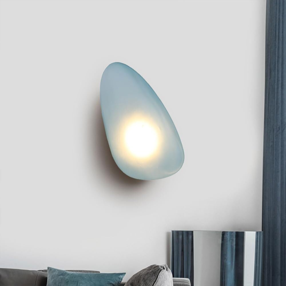 Nordic Owalna szklana lampa ścienna LED, przewodowa, do sypialni, salonu, przedpokoju (jasnoniebieska, 30 x 18 cm)