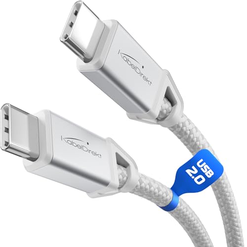 KabelDirekt &ndash; USB C Kabel zum Schnellladen, bruchfeste Metallstecker + Nylon-Braiding, USB 2.0 &ndash; 1m (l&auml;dt Handys/Laptops mit 60W, h&ouml;chst robust, funktioniert als Ladekabel/Datenkabel, wei&szlig;)