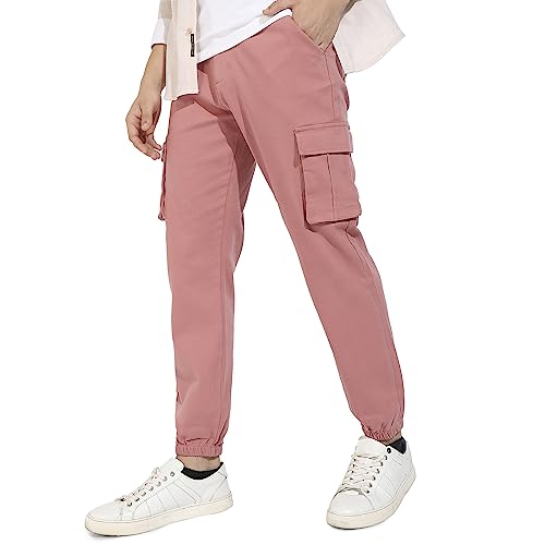 Image of CAHOOT Men's Cuffed Hem Cargo Trousers for Casual Wear | 6 Pockets | Regular Fit | Button Closure | Cotton Poly Cargo Pant Crafted with Comfort Fit for Everyday Wear