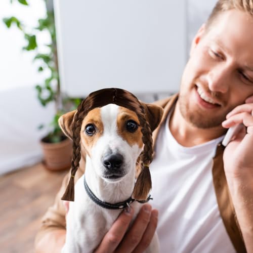 Peluca para perro trenzas largas ajustable miniatura 4