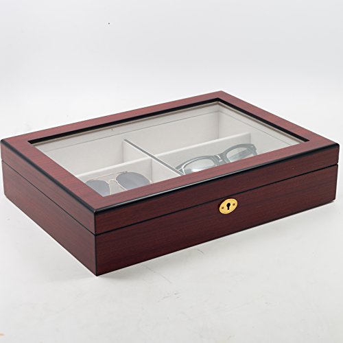 Timelybuys 6 Piece Extra Large Cherry Wood Rosewood Eyeglass Sunglass Glasses Display Case Organizer Collector Box With Glass Top Father's Day Gift #TOP3