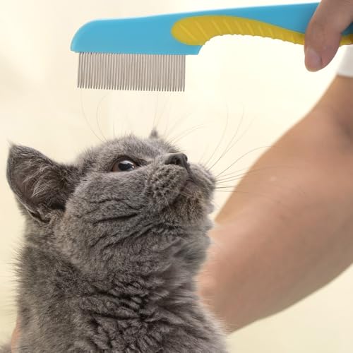 WOLMIK 2 Stück Floh-Läusekamm, Edelstahl Hund Katze Fellpflege Kämme mit abgerundeten Zähnen, Flohkamm, Entfilzungswerkzeug für kleine, mittelgroße und große Haustiere