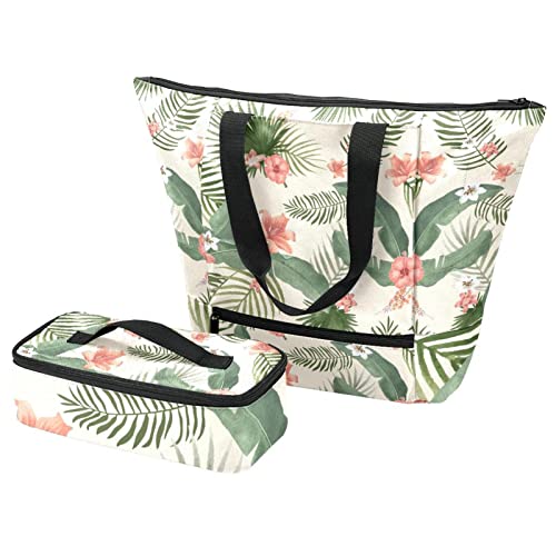 Sac fourre-tout et boîte à déjeuner isolante à motif tropical pour voyage scolaire et pique-nique