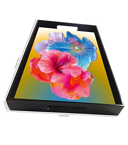 paper pebbles red & Blue adhul Flower Design Multicolor Colorful Vinyl Printing Square Serveware Tray for Office , Room Kitchen , Table Size 9×15 Tray