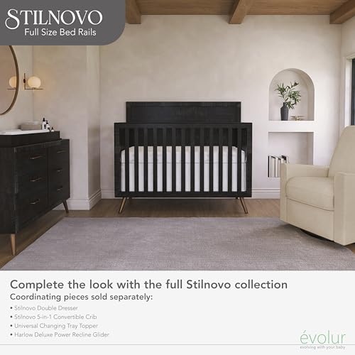 Image of Evolur Full-Size Bed Conversion Rails, Designed & Tested Cribs, Durable Hardwood Build with Secure Mattress Slats, Easy Assembly - Onyx