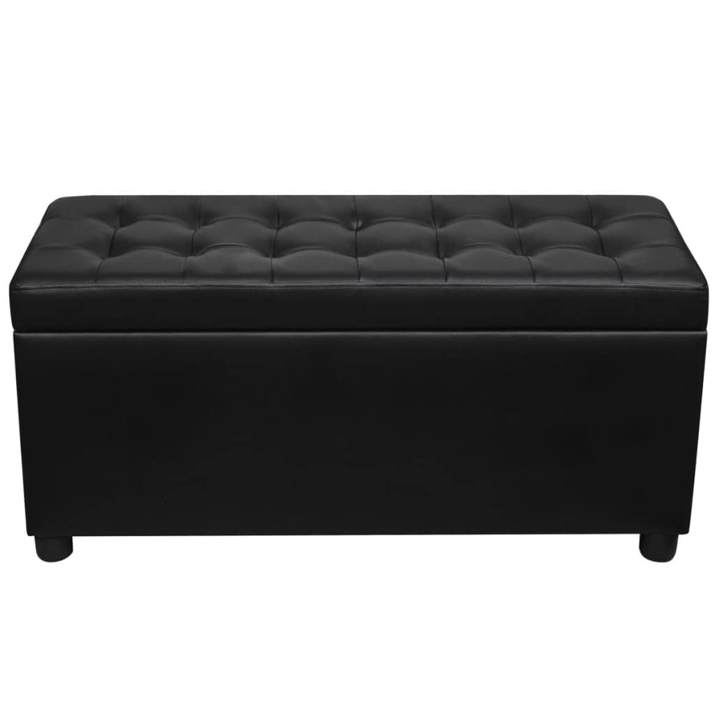 Baúl con espacio de almacenamiento, taburete acolchado con tapa, reposapiés multifuncional de piel sintética para banco o mesa de café, 87,5 x 36 x 41 cm, color negro