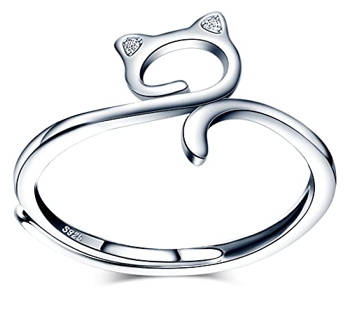 【Misura dell'anello regolabile】 Con il suo design regolabile, questo anello d'argento può essere leggermente schiacciato per restringersi o allungarsi per adattarsi a una gamma di dimensioni. Dimensioni del gatto: 7 mm * 10 mm; banda dell'anello: 1mm-2mm; diametro anello: 19 mm (regolabile); 1,1 g.