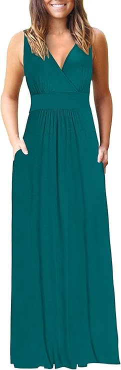 AUSELILY Abito estivo da donna, lungo, maxi abito da sera, abito avvolgente, verde scuro, XL