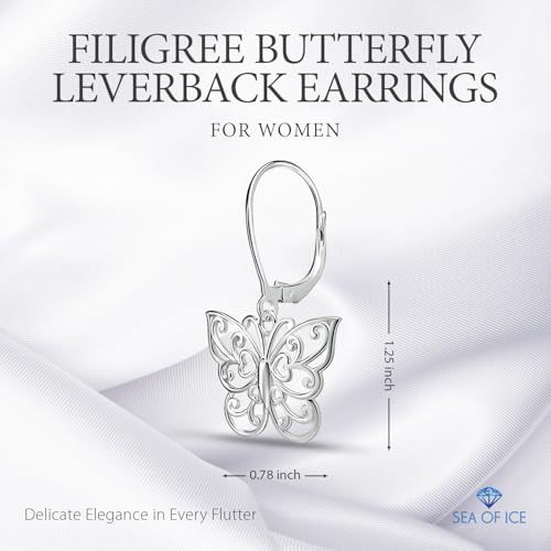 Sterling Silver Butterfly Earrings - Filigree Dainty Drop Dangle Leverback – Dangle Earing for Women - Sterling Silver Earrings for Women2