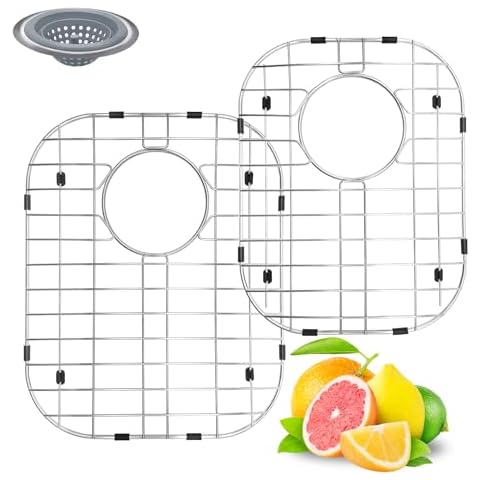Double Bowl Sink Protector for Kitchen - Sink Grid 2pcs Set, 16×13 inch & 14.6×11.22 inch,Premium Stainless Steel Protective Grid-Rust-Resistant Metal Accessories Cover