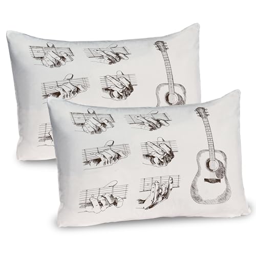 Ambesonne Guitar Pillow Sham Set of 2, Sketch Art Style Instrument and Chords Acoustic Flamenco Technique Skill Talent, Quality Microfiber Bedding Item for All Seasons, 36