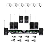 MUSYSIC 8-Channel Professional Wireless UHF Microphone System, 300ft Range Fixed Frequency Bodypack Headset/Lapel Microphones for Singing, Karaoke, Church, DJ (Frequency Set 2)