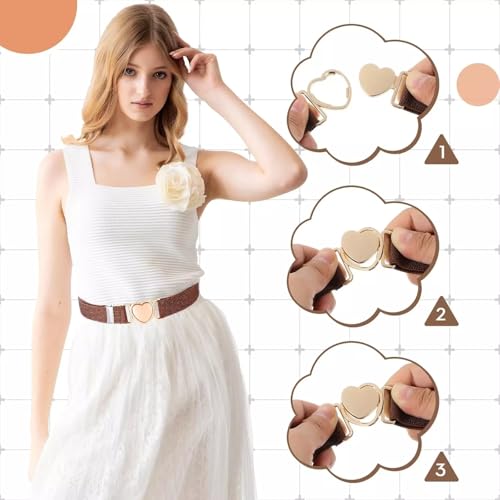 1Pc Black Elastic Waist Belts Girls Belt Adjustable Waist Belts Stretch Belts with Heart Buckle for Pants Jeans Dress4