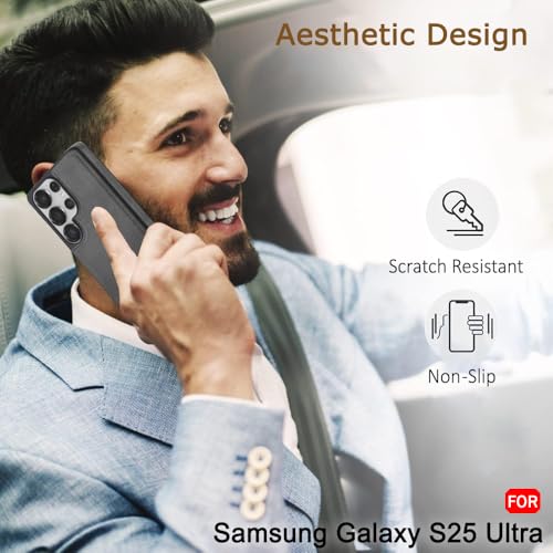 Image of TheGiftKart Genuine Leather Finish Back Cover Case for Samsung Galaxy S25 Ultra 5G | Shockproof Design | Camera & Screen Protection | Stunning Minimalist Design Back Cover Case (Black, Grey)