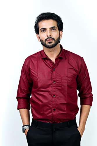 Image of HARPITA Men's Solid Regular Fit Cotton Casual Shirt with Spread Collar & Full Sleeves