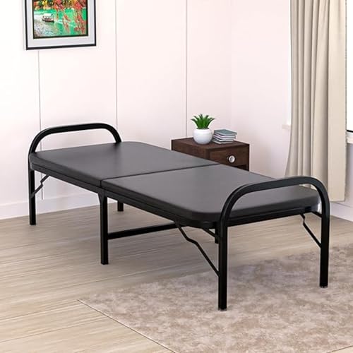 Image of beAAtho Metal Folding Single Bed with Fitted Double Layer Mattress for Sleeping | Guest Bed | Easily Storable Bed | Space Saving Single Bed | Sturdy Bed Frame (Double Layer Foam, 2.5ft x 6ft)