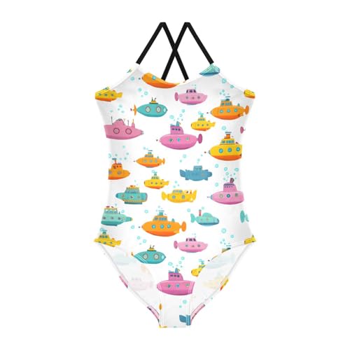 Submarine Pattern Girls One Piece Swimsuits Summer Quick Dry Beach Bathing Suit