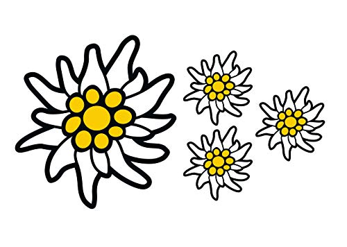 Lot de 4 autocollants de qualité supérieure pour voiture - Motif edelweiss des Alpes - Résistant aux intempéries et aux UV Cover