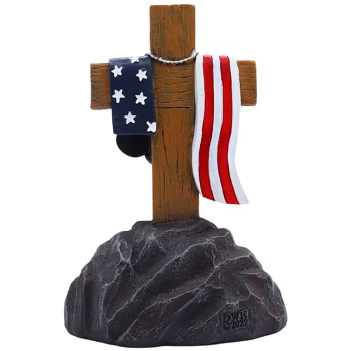 Estatua Cruz Militar con Bandera Americana y Placas miniatura 2
