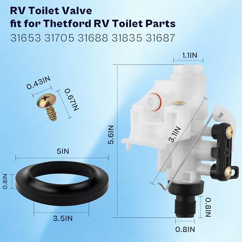 Leak&Freeze-Resistant RV Toilet Water Valve fit for Thetford Aqua Magic V VI 31705 31671 31653 31688 31835 31687 Camper Toilet Parts 31676 31675 31658 31668 31650 31680 31649 LUXRILIX