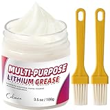 Calvana 3.5oz Multi-Purpose White Lithium Grease with 2 Brushes, Ideal for Automotive, Marine, Brakes, Garage & Sliding Doors, Waterproof, Rust & Corrosion Resistant, High-Temperature Safe