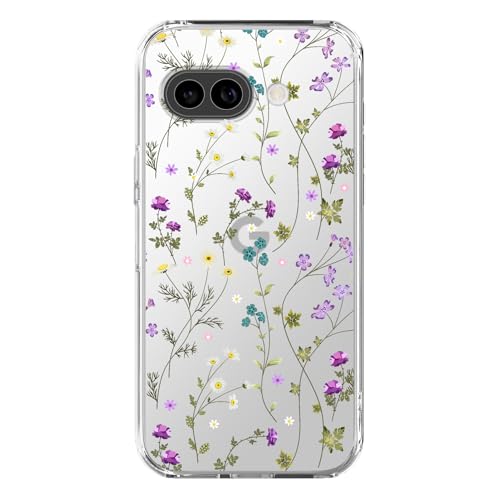xoniery Compatible with Google Pixel 9A Clear Non-Yellowing Case with Cute Floral Pattern, Luxury Shockproof Protection for Google Pixel 9A Flower Case for Women Girls-Green
