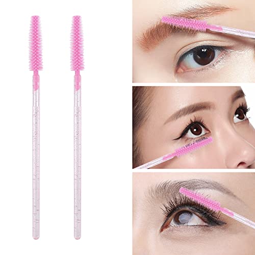 Tbestmax 100 Pcs Silicone Mascara Wands, Disposable Eyebrow Spoolies Brush For Eyelash Extensions, Pink Crystal Lash Brushes With Container #TOP3